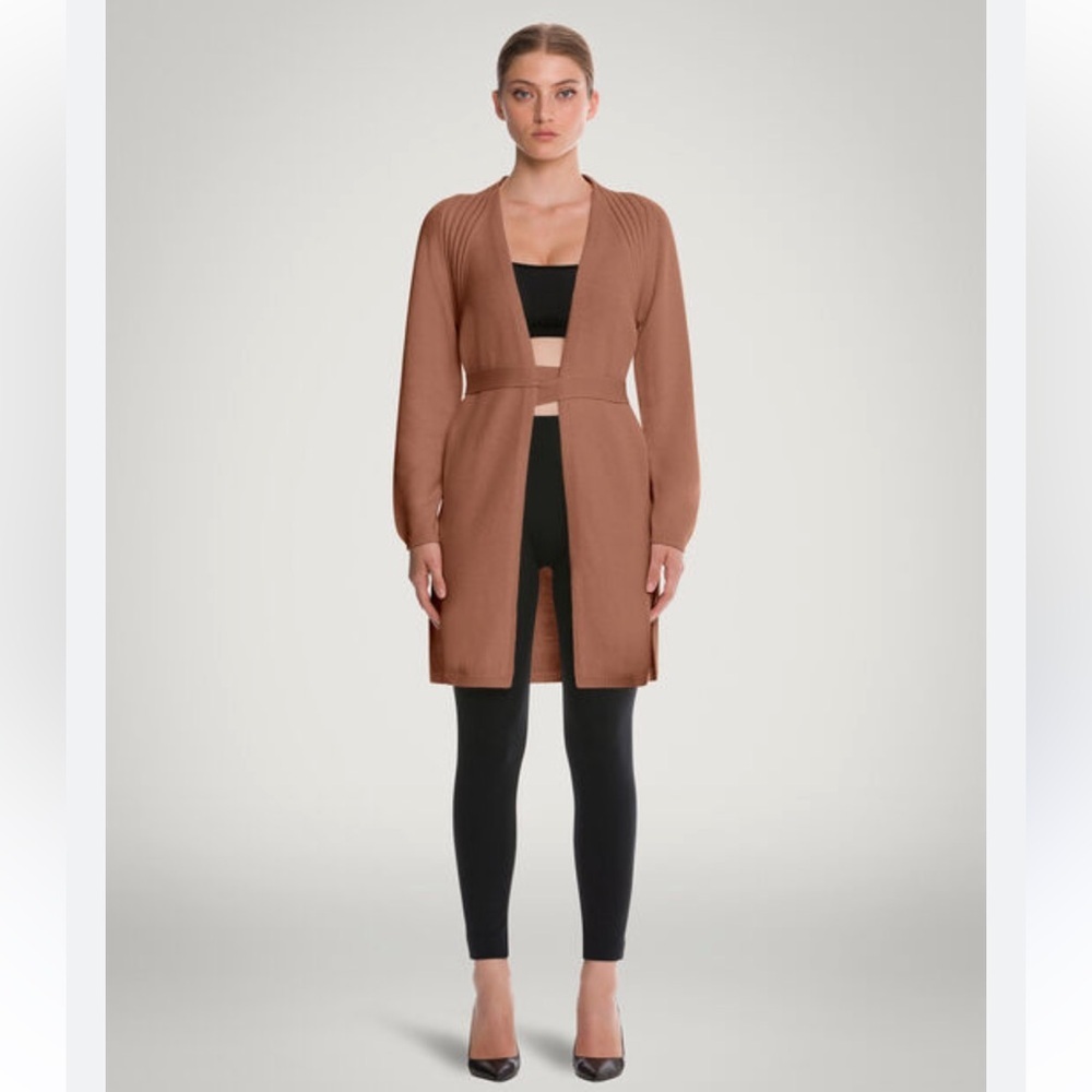 Wolford Braid Knit Cardigan Wool Blend Camel Cardigan Duster Size Xs